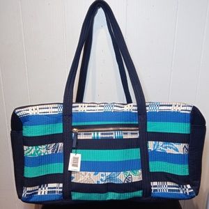 Vera Bradley Lg Microfiber Duffel Santiago Stripes
